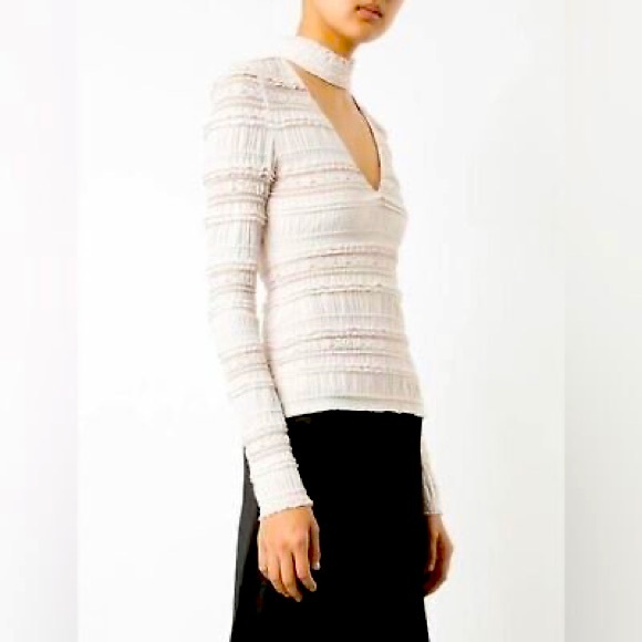 Cinq a Sept Cecily Lace Choker V-neck Top In Cinq Pink - Picture 2 of 3